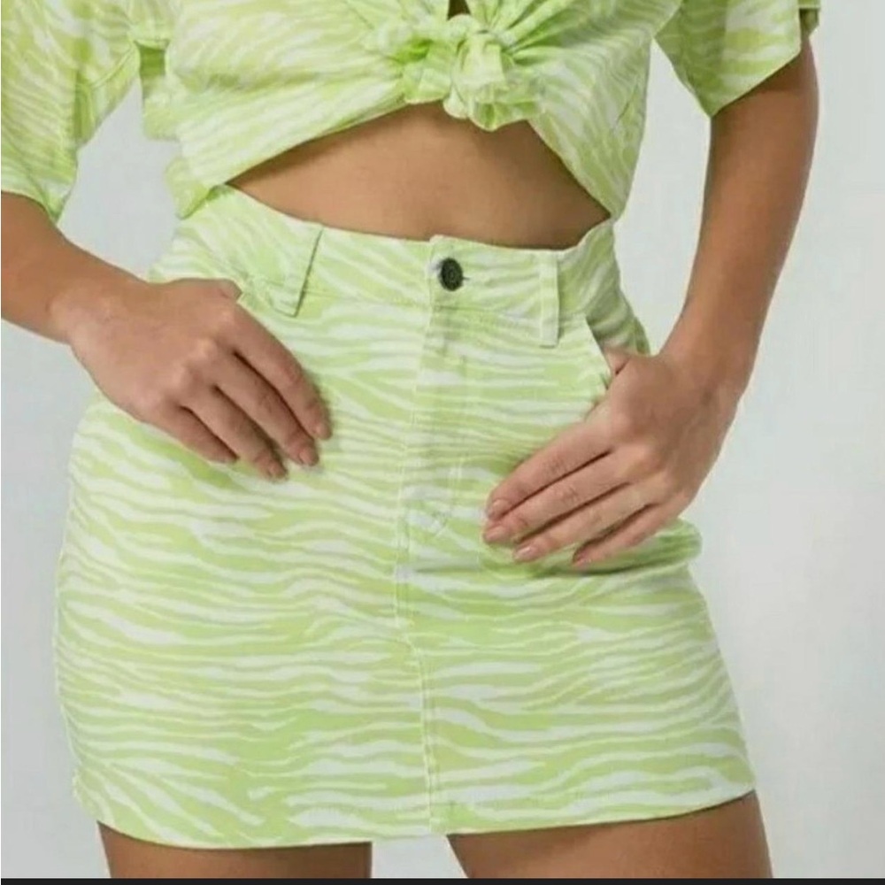Motel Rocks Lime and White Zebra Mini DenimSkirt